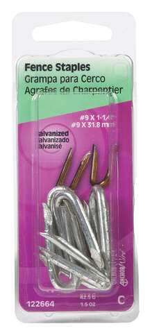 Hillman 1/4 in. W X 1-1/4 in. L Galvanized Steel Fence Staples 9 Ga. 1-1/2 oz, Pack of 6