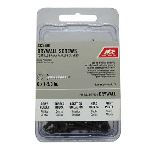 Ace No. 6 wire X 1-5/8 in. L Phillips Coarse Drywall Screws 75 pk