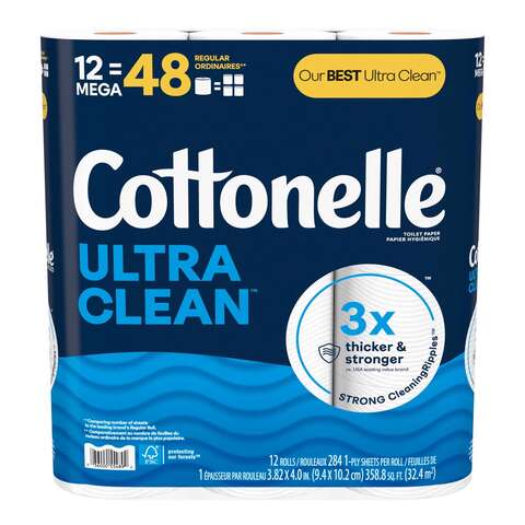 Cottonelle Ultra CleanCare Toilet Paper 12 Rolls 284 sheet, Pack of 4