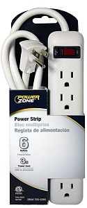 PowerZone OR801124 Power Outlet Strip, Straight Plug, 6 -Socket, 15 A, 125 V