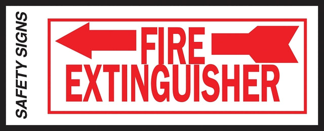 Hy-Ko FE-2L Safety Sign, Fire Extinguisher Left Arrow, Red Legend, Vinyl, 10 in W x 4 in H Dimensions
