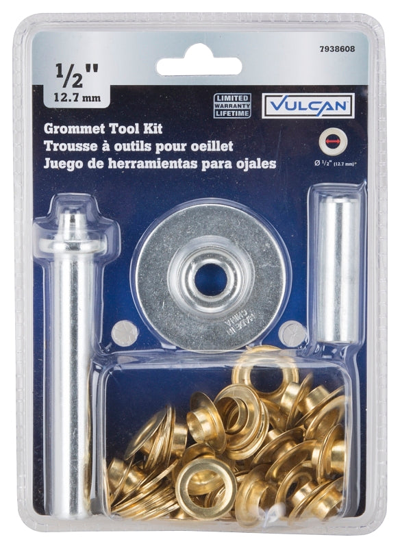 Vulcan JL-VT15988 Grommet Tool Kit, 30-Piece, Brass/Steel, Brass/Silver, Brass/Zinc Plated