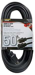 PowerZone OR532730 Extension Cord, 50 ft L, Black