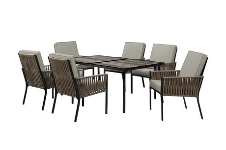 Seasonal Trends SHKVS636B Dining Set, 7-Piece, 6 Seating, Rectangular Table, Woodgrain Table, Tan Seat