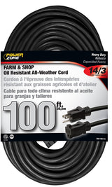 PowerZone OR532735 Extension Cord, 100 ft L, Black