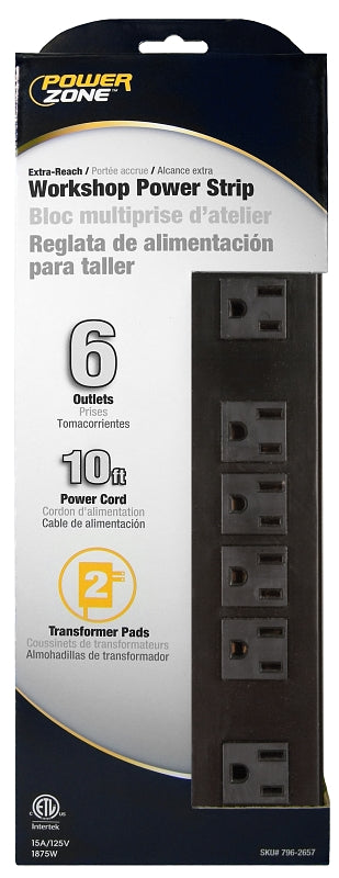 PowerZone OR801120 Power Outlet Strip, 6 -Socket, 15 A, 125 V