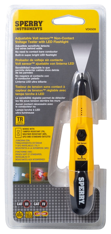 Sperry Instruments VD6509 Detector with Flashlight, LED Display, Functions: AC Voltage, Yellow