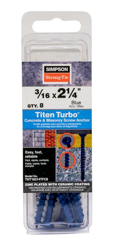 Simpson Strong-Tie Titen Turbo TNT18214TFC8 Screw Anchor, 2-1/4 in L, Carbon Steel, Ceramic-Coated/Zinc, 3/16 in Dia