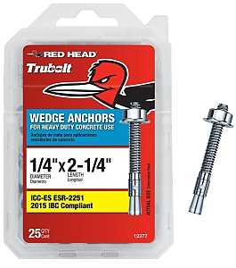 Red Head TruBolt 12377 Wedge Anchor, 1/4 in Dia, 2-1/4 in OAL