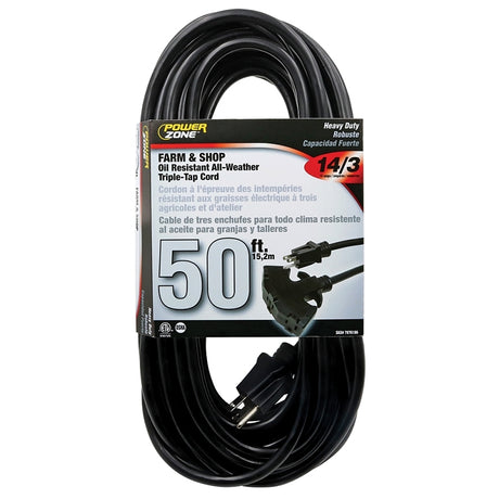 PowerZone OR632730 Extension Cord, 50 ft L, Black