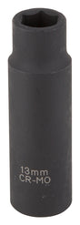 Vulcan MT65802011 Deep Impact Socket, 13 mm Socket, 1/2 in Drive, Deep Drive, 6-Point, Chrome Molybdenum Steel