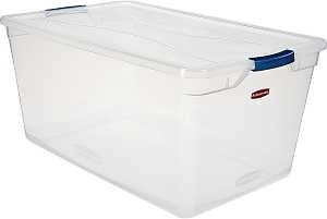 Rubbermaid Clever Store RMCC950001 Storage Container, Plastic, Clear Blue, 29 in L, 18 in W, 13.3 in H