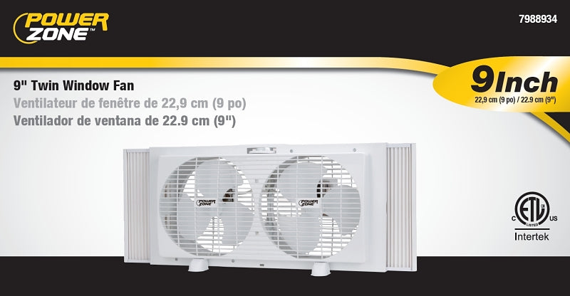 PowerZone BP2-9 Fan, 120 V, 9 in Dia Blade, 6-Blade, 2-Speed, Rotary Control Control, Window Mounting, White