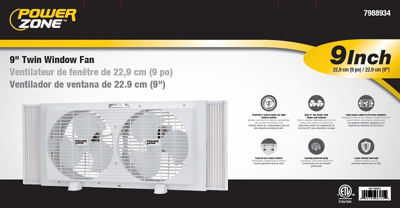 PowerZone BP2-9 Fan, 120 V, 9 in Dia Blade, 6-Blade, 2-Speed, Rotary Control Control, Window Mounting, White