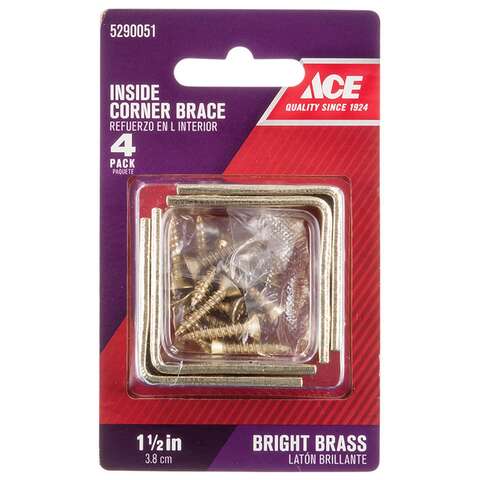 Ace 1-1/2 in. H X 2.75 in. W X 1-1/2 in. D Brass Inside L Corner Brace, Pack of 5