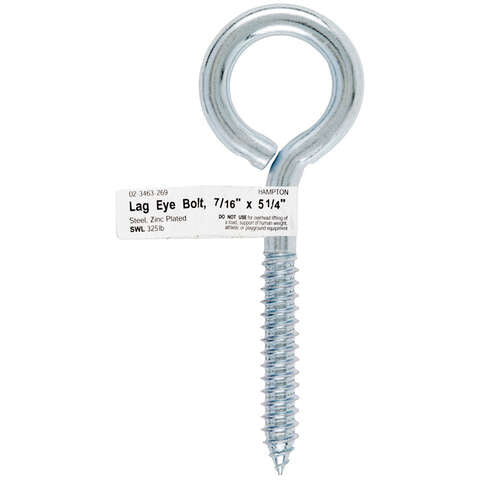 Hampton 7/16 in. X 5-1/4 in. L Zinc-Plated Steel Lag Thread Eyebolt, Pack of 10