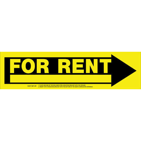 HILLMAN English Yellow For Rent Sign 6 in. H X 24 in. W, Pack of 6