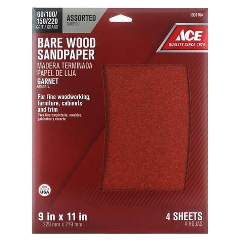 Ace 11 in. L X 9 in. W Assorted Grit Aluminum Oxide Sandpaper 4 pk, Pack of 10