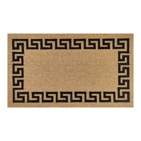 First Concept 18 in. W X 30 in. L Black/Brown Greek Key Border Coir Door Mat