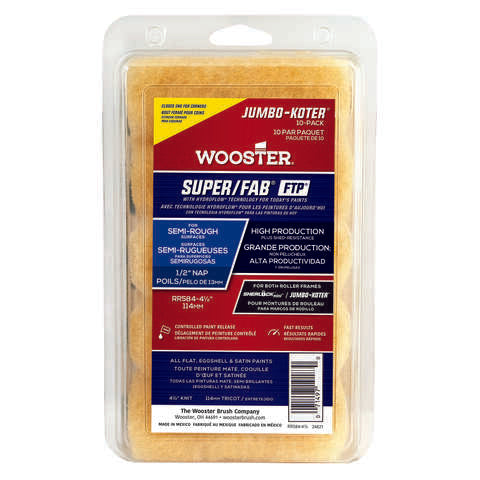 Wooster Super/FAB Fabric 4.5 in. W X 1/2 in. Jumbo Paint Roller Cover 10 pk, Pack of 4