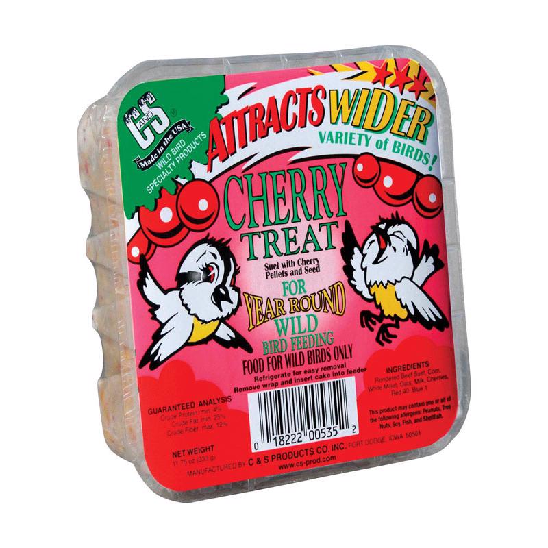C&S Products Cherry Treat Assorted Species Beef Suet Wild Bird Food 11.75 oz, Pack of 12
