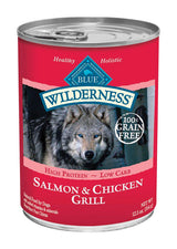 Blue Buffalo Wilderness All Ages Salmon and Chicken Dog Food Grain Free 12.5 oz, Pack of 12