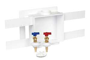 Oatey 38528 Washing Machine Outlet Box, 1/2 in Pex Crimp Connection, Brass/Polystyrene, White