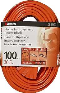 Woods 0827 Extension Cord, 14 AWG Cable, 100 ft L, 13 A, 125 V, Orange