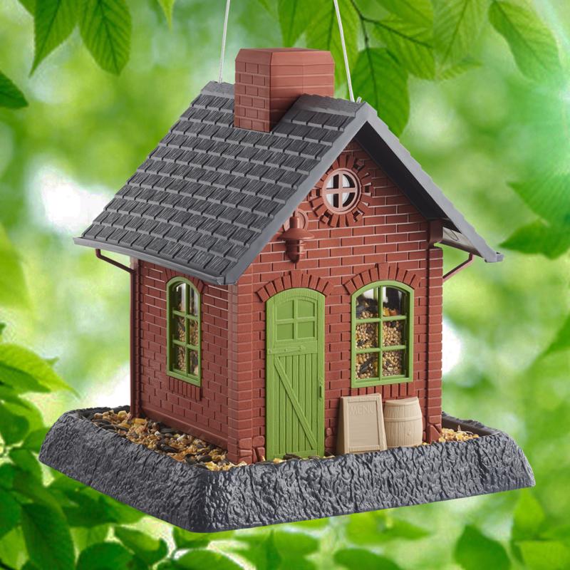 North States Village Wild Bird 5 lb Plastic Hopper Bird Feeder 4 ports, Pack of 2