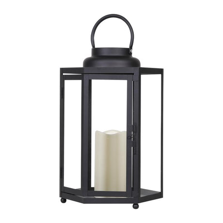 Alpine 14 in. Glass/Plastic Decorative Black Flameless Lantern, Pack of 2