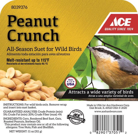 Ace Peanut Crunch Assorted Species Beef Suet 11 oz, Pack of 12