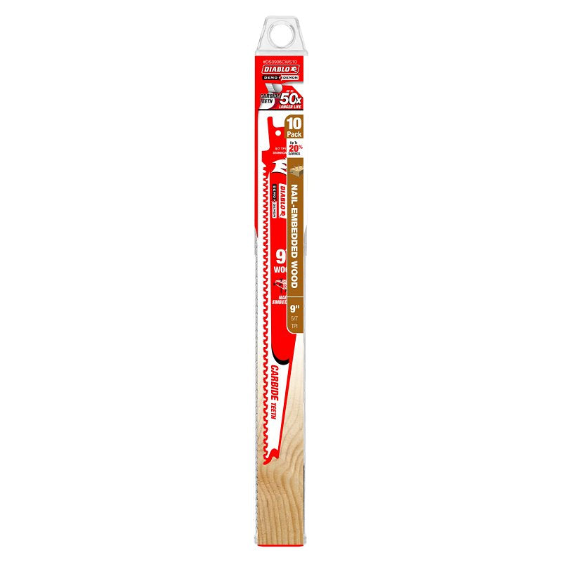 Diablo Demo Demon DS0906CWS10 Reciprocating Saw Blade, Applicable Materials: Clean Wood, 1 in W, 9 in L, 5, 7 TPI, 10/PK
