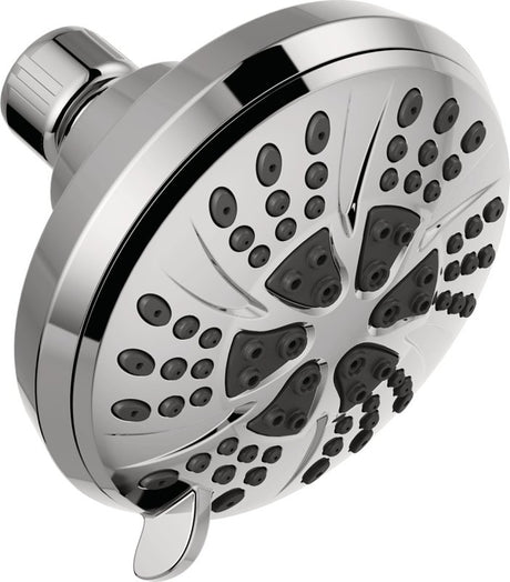 Delta 75661 Shower Head, 1.75 gpm, 1/2-14 Connection, NPT, 6-Spray Function, Plastic, Chrome, 4-3/8 in Dia