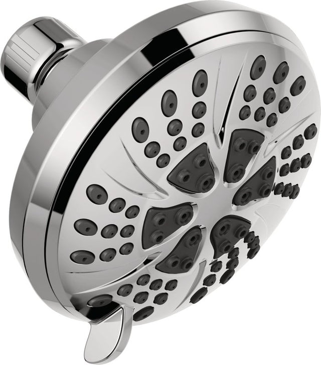 Delta 75661 Shower Head, 1.75 gpm, 1/2-14 Connection, NPT, 6-Spray Function, Plastic, Chrome, 4-3/8 in Dia