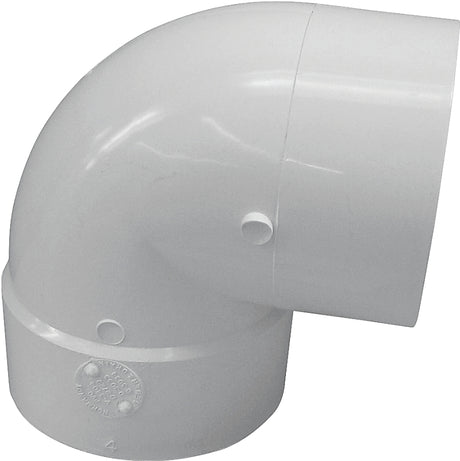 Canplas 414157BC Short Turn Pipe Elbow, 6 in, Spigot x Hub, 90 deg Angle, PVC, White