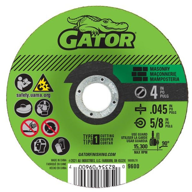 Gator 9600 Cut-Off Wheel, 4 in Dia, 0.045 in Thick, 5/8 in Arbor, C24R Grit