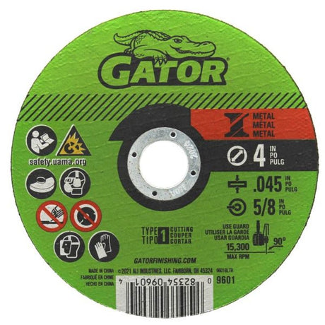 Gator 9601 Cut-Off Wheel, 4 in Dia, 0.045 in Thick, 5/8 in Arbor, A60T Grit