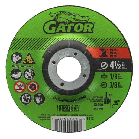 Gator 9613 Grinding Wheel, 4-1/2 in Dia, 1/8 in Thick, 7/8 in Arbor, A24R Grit