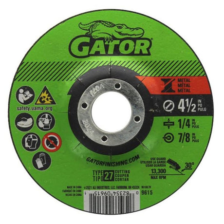 Gator 9615 Grinding Wheel, 4-1/2 in Dia, 1/4 in Thick, 7/8 in Arbor, Aluminum Oxide Abrasive