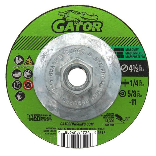 GatorBlade 9618 Cut-Off Wheel, 4-1/2 in Dia, 1/4 in Thick, 5/8-11 in Arbor, 24 Grit, Silicone Carbide Abrasive