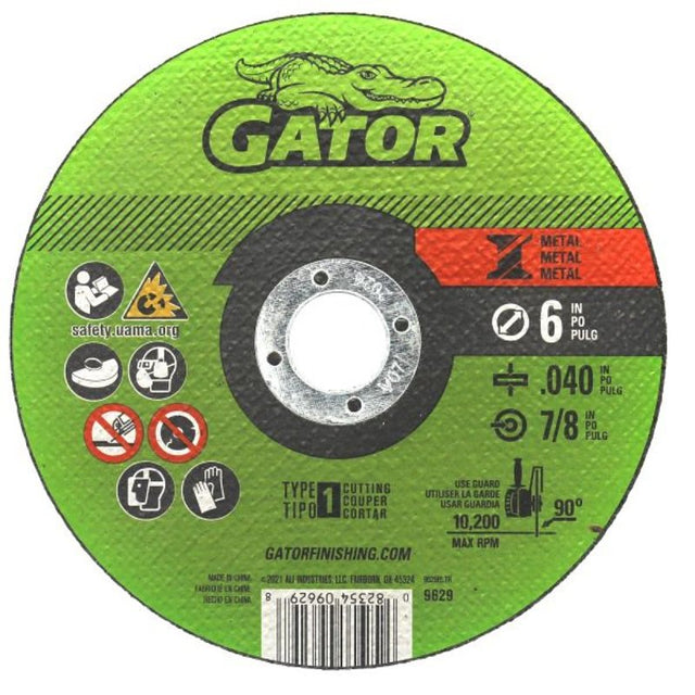 Gator 9629 Grinding Wheel, 6 in Dia, 0.04 in Thick, 7/8 in Arbor