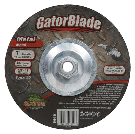 GatorBlade 9649 Cut-Off Wheel, 7 in Dia, 1/4 in Thick, 5/8-11 in Arbor, 24 Grit, Silicone Carbide Abrasive