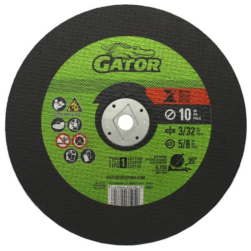 Gator 9661 Cut-Off Wheel, 10 in Dia, 3/32 in Thick, 5/8 in Arbor, Aluminum Oxide Abrasive