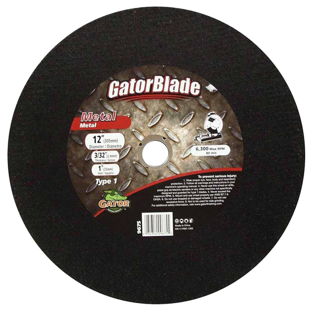 GatorBlade 9675 Cut-Off Wheel, 12 in Dia, 3/32 in Thick, 1 in Arbor