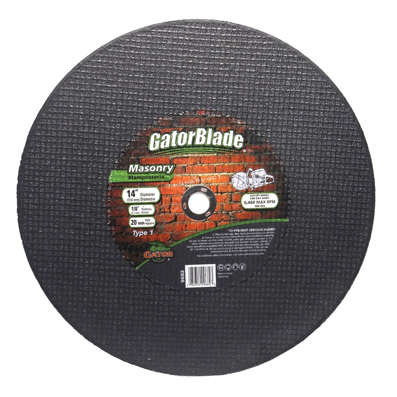 GatorBlade 9682 Cut-Off Wheel, 14 in Dia, 1/8 in Thick, 20 mm Arbor