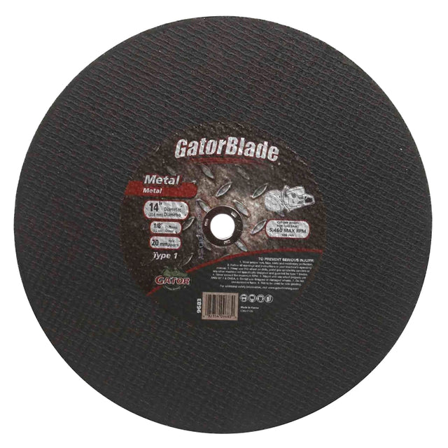 GatorBlade 9683 Cut-Off Blade, 14 in Dia, 1/8 in Thick, 20 mm Arbor, Aluminum Oxide Abrasive