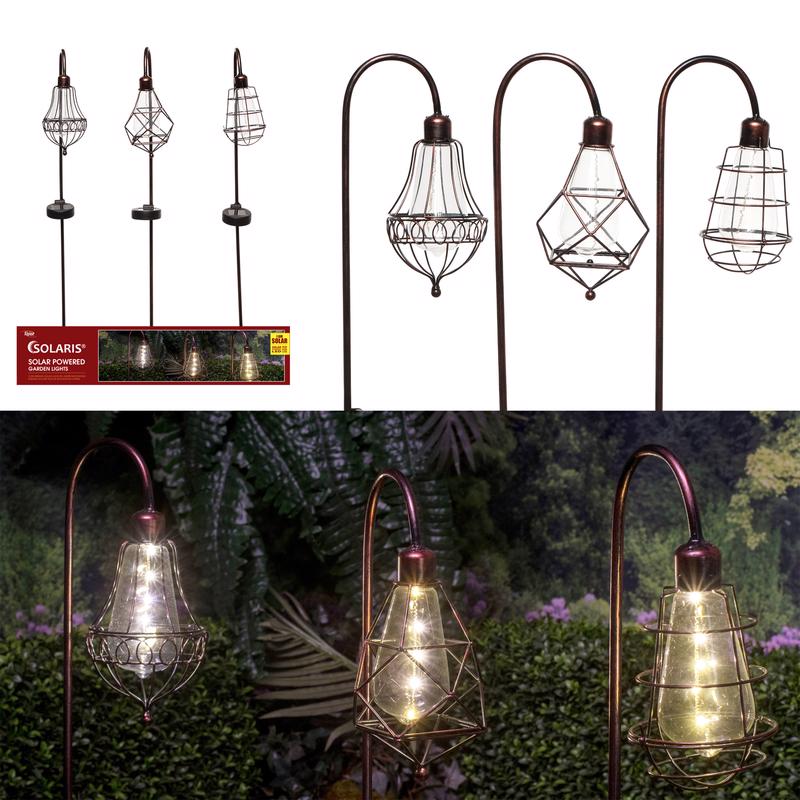 Alpine Solalris Bronze Glass/Iron 33 in. H Edison Bulb Solar Garden Stake, Pack of 6