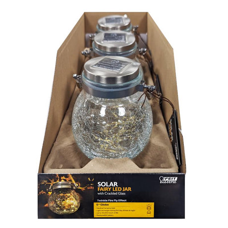 Feit Solar Fixtures 5 in. Solar Power Glass Round Bronze Crackle Jar w/Fairy Lights, Pack of 3