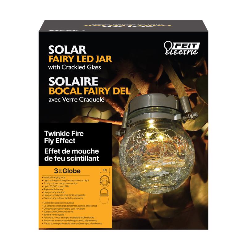 Feit Solar Fixtures 3.7 in. Solar Power Glass Round Coach Lantern Clear Crackle Jar w/Fairy Lights, Pack of 3