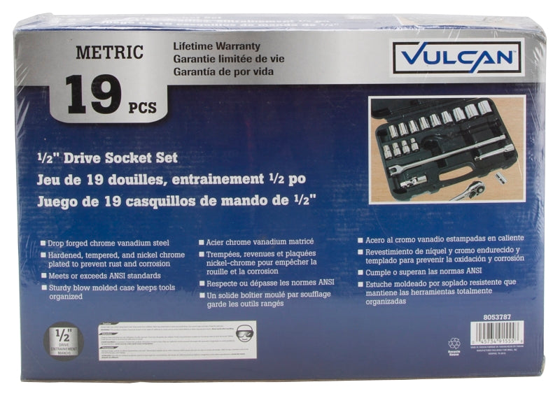 Vulcan TS1019-M Socket Set, Chrome Vanadium Steel, Chrome